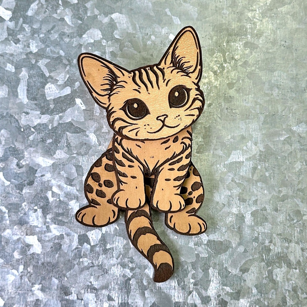 Bengal Kitten Wooden Magnetic Needle Minder for Cross Stitch and Embroidery